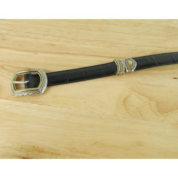 Leather Western Belt M L 32" Brown Black Leather Reversible 90s Croc Embossed - Picture 9 of 13